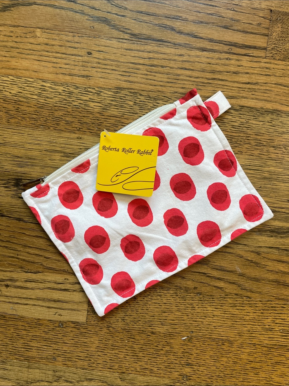 NWT Original Roberta Roller Rabbit Red Dot Canvas Zip Pouch